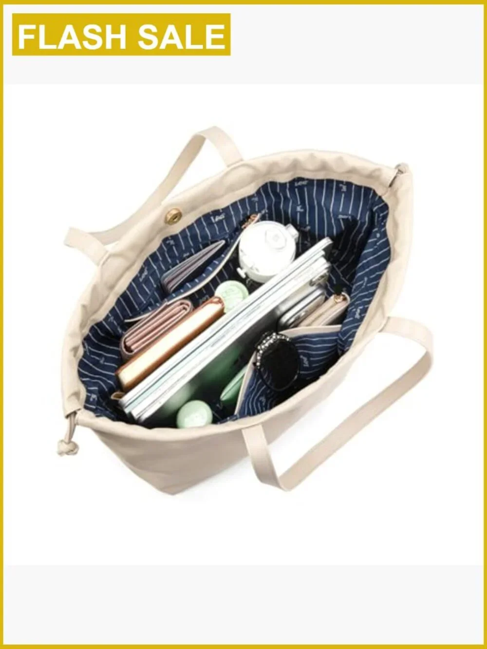 Large Vegan Leather Tote with Drawstring Closure